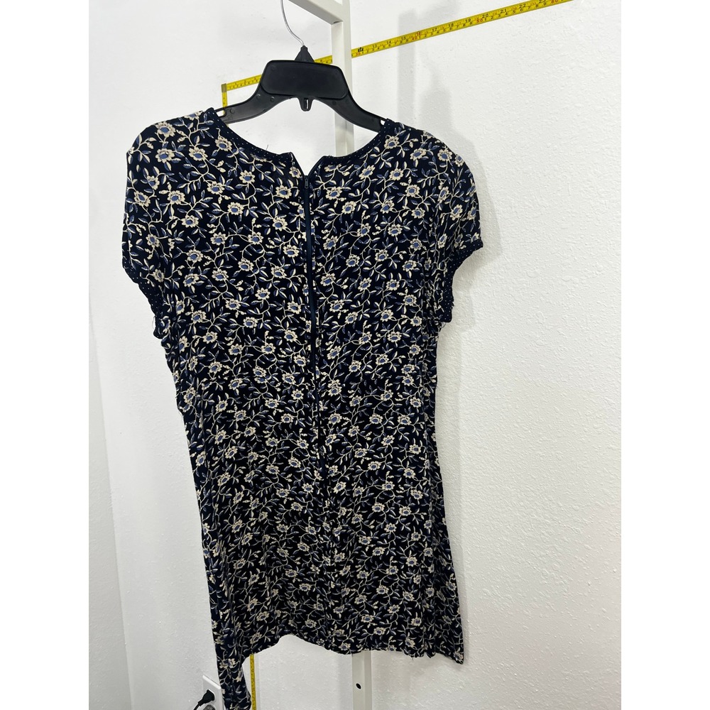 Fiber Optics Vintage Navy Floral Rayon Mini Dress Short Sleeve Size 11/12 90s